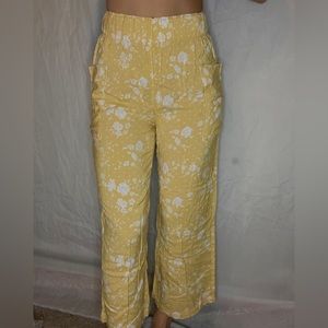 SO yellow linen wide leg pant